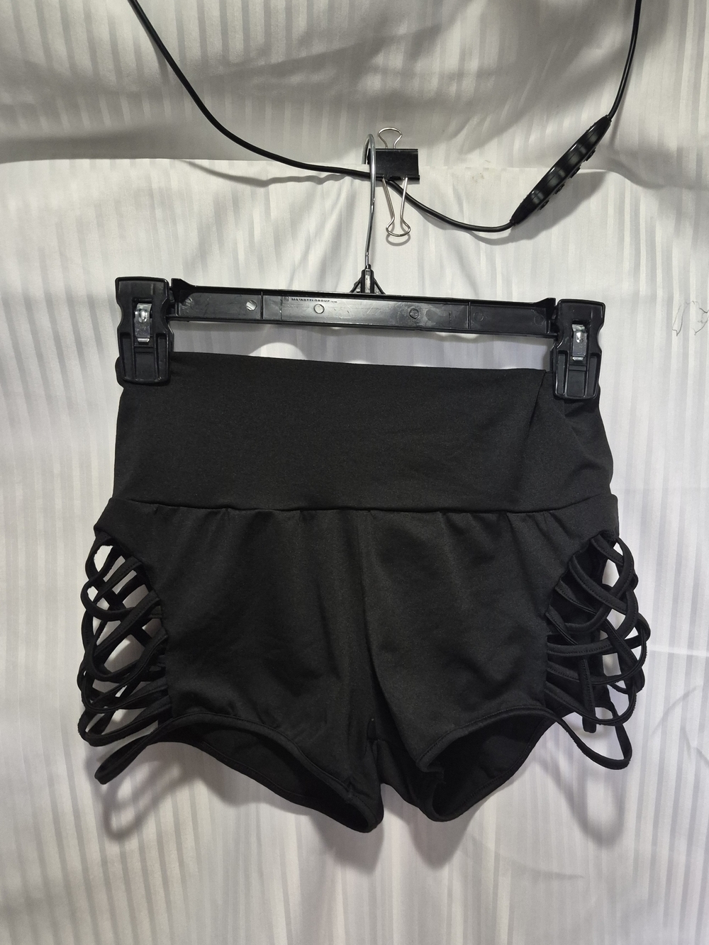 High-Waist Black Women's Shorts with Lattice Side Detail Size Small